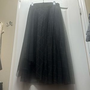 Midi Tull Skirt charcoal with brown checkered pattern